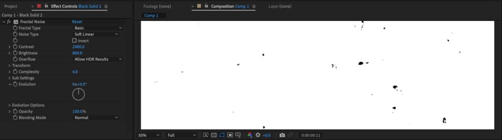 Use Fractal Noise to create film dust marks and debris